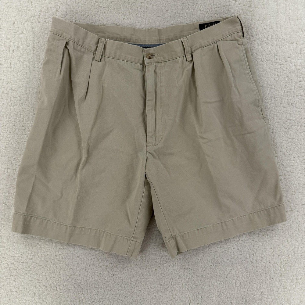 Polo Ralph Lauren Shorts Mens 36 Beige Classic Pleated‎ Chino 9 Inseam Casual